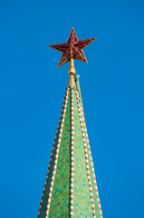 Moscow, Russia: the ruby star of the Troitskaya Tower (Trinity Tower), one of Kremlin Wall's towers built in 1495-1499 by Italian architect Aloisio da Milano (known as Aleviz Fryazin Milanets) 
