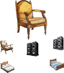 wooden chair isolatedon on white,set of Household furniture 