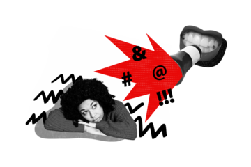 Creative poster collage of sad young female bullying aggression mouth angry unusual fantasy billboard comics zine