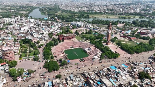 Aerial shot of clock tower in Husainabad, Lucknow, Uttar Pradesh, India