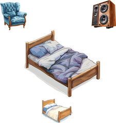 Vectors illutration of bed with pillows in color style 
