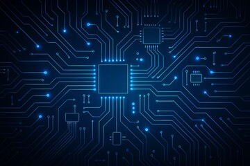 AI glowing circuit board vector Blue connected lines and digital motherboard technology background