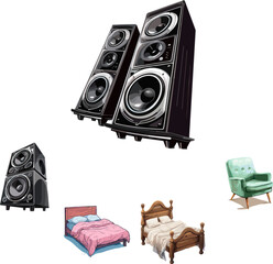 set of vector audio speakers
