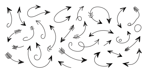 Collection of Hand Drawn White Arrows and Swirls on Black Background graphic design on Transparent Background Modern Minimal PNG Design Elements