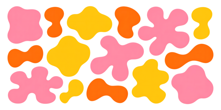 Colorful Organic Shapes In Pink Yellow And Orange Arranged On Black abstract blob on Transparent Background Modern Minimal PNG Design Elements