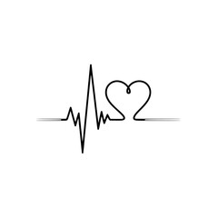 Heartbeat rhythm line art with heart shape isolated on white background