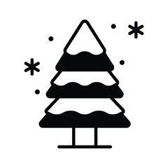 Decorated Christmas tree, festive holiday symbol, glyph icon