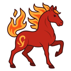 Red fiery horse zodiac sign illustration. Chinese calendar. Red horse clipart