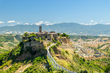 Civita di Bagnoregio medieval village connecting to mainland