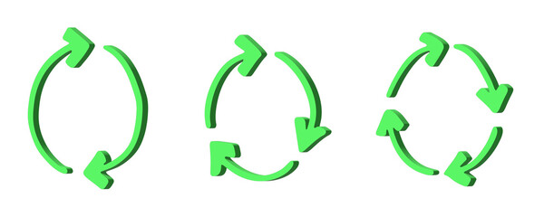 Set of 3d recycle arrow icon Recycling resources symbol Reuse of materials, zero waste, green environment, saving the planet