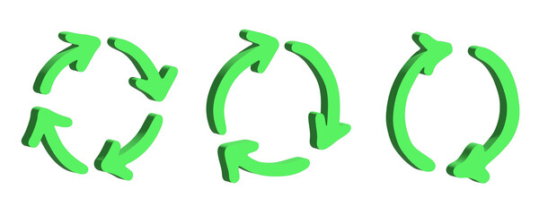 Set of 3d recycle arrow icon Recycling resources symbol Reuse of materials, zero waste, green environment, saving the planet
