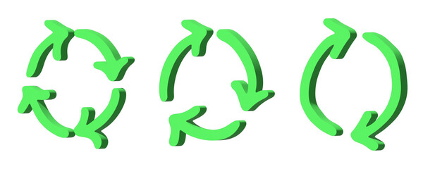 Set of 3d recycle arrow icon Recycling resources symbol Reuse of materials, zero waste, green environment, saving the planet