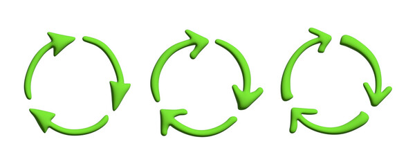 Set of 3d recycle arrow icon Recycling resources symbol Reuse of materials, zero waste, green environment, saving the planet
