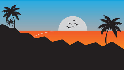 The composition conveys peaceful island vibes and evening tranquility.