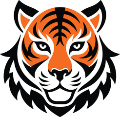 Tribal tiger head pattern with geometric elements on white background