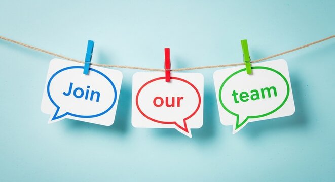 Inspiring message to join our team hanging on a clothesline, perfect for recruitment