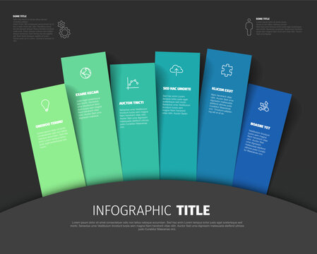 A modern infographic layout showcases six vertical sections with a gradient of green to blue. This sleek infographic design presents information clearly with distinct colored segments.