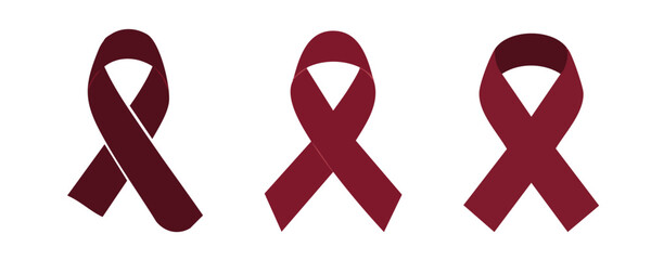 Multiple Myeloma awareness ribbon symbol Burgundy colour disease, icon, hope, health, vector, charity, help, support, campaign, element, illustration,