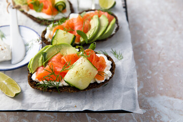 Salmon sandwiches with avocado