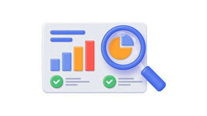 Analyze business growth with dynamic report and 3D magnifying glass