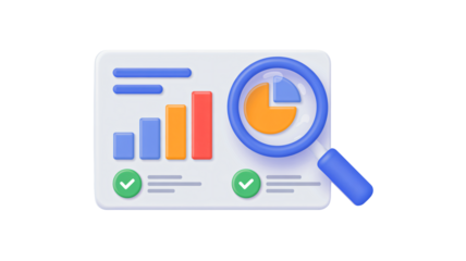 Analyze business growth with dynamic report and 3D magnifying glass