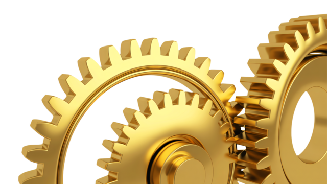 Elegant golden gears turning smoothly symbolize industrial efficiency