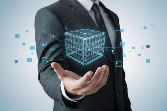 Database and network technology, Businessperson, network structure and database icon