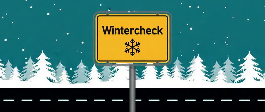asphalted road in winter landscape with winter check traffic sign illustrated animation