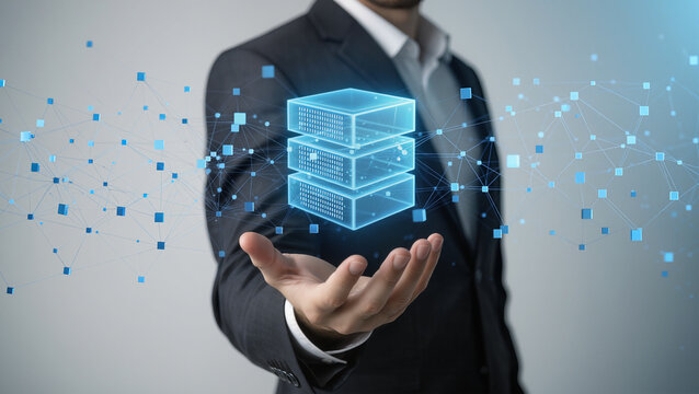 Database and network technology, Businessperson, network structure and database icon