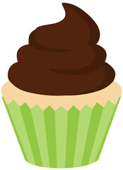 Delightful cartoon chocolate cupcake. Ideal for dessert menus, bakery ads.