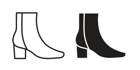 Ankle boots icon illustrations collection. editable stroke outline and flat style