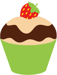 Whimsical vector cupcake with strawberry. Perfect for sweet designs, party invites.