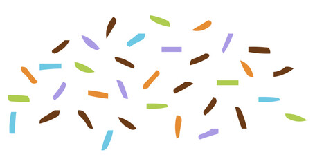 Bright, scattered confetti pieces create a lively, festive background.