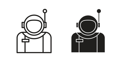 Astronaut user icon illustrations collection. editable stroke outline and flat style