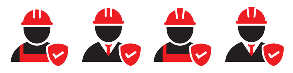 Construction worker safety insurance icon, vector illustration