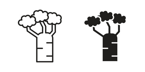 Baobab icon illustrations collection. editable stroke outline and flat style
