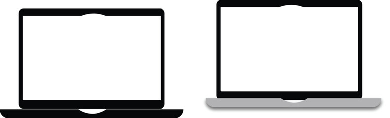 Obraz premium Realistic laptop blank screen mockup set. Laptop icon set. Realistic media gadgets with transparent screens for presentation. Vector Illustration 