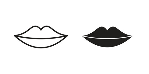 Big lips icon illustrations collection. editable stroke outline and flat style