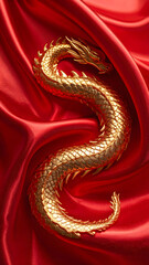 Obraz premium red silk background with golden dragon