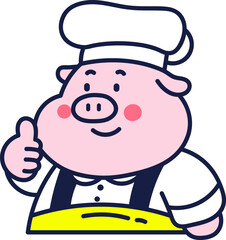 Cute Chef Pig Giving Thumbs Up – Flat Vector Logo Illustration 01