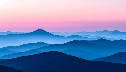 Fototapeta premium Mountains in silhouette against a colorful sky, soft focus view of peaks at sunset