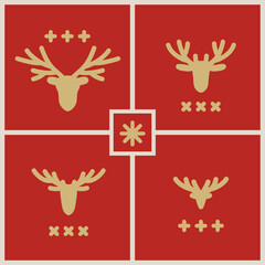 Scandinavian head deer on red background. 