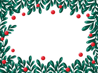 Fototapeta premium Botanical Green Twigs and Red Berries Frame