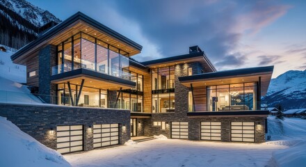 House mountain luxury architecture winter residence estate home modern