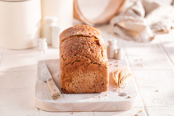 Homemade oat bread baked with bran added.