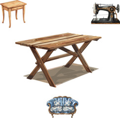 antique sewing machine isolated on white no background