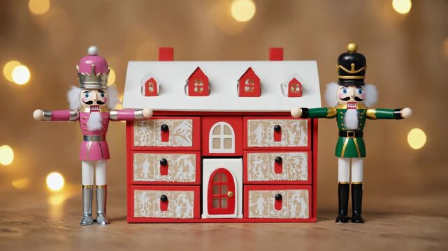 Festive nutcracker display with colorful holiday decor