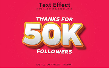 Editable 50k followers text effect in Illustrator, 50k followers celebration. Social media poster.