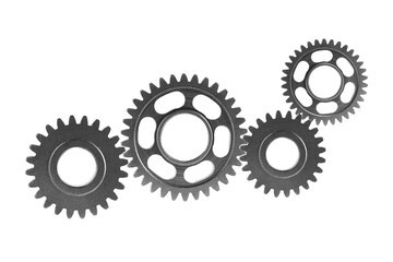 Metal gear isolated on white background for engine car and bike, teamwork business.