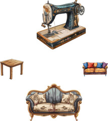 old sewing machine, vectors illutration of household appliances 